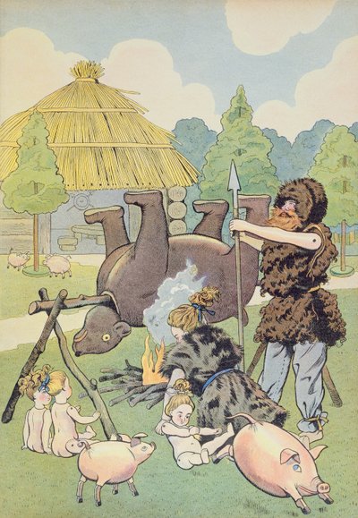 A Gaulish family cooking a bear, illustration from 